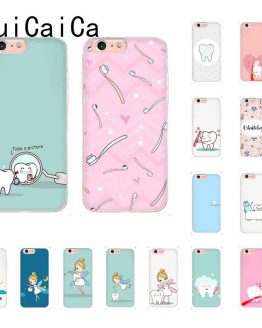 RuiCaiCa Funny Cartoon Dentist Dental Crowned Teeth Soft Phone Case for iPhone8 7 6 6S Plus X XSMAX 5 5S SE XR 11 11pro 11promax