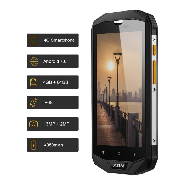 OFFICIAL AGM A8 5"4G+64G FDD-LTE Android 7.1 Mobile Phone 2SIM IP68 Rugged Phone Quad Core 13.0MP 4050mAh NEW NFC OTG Smartphone