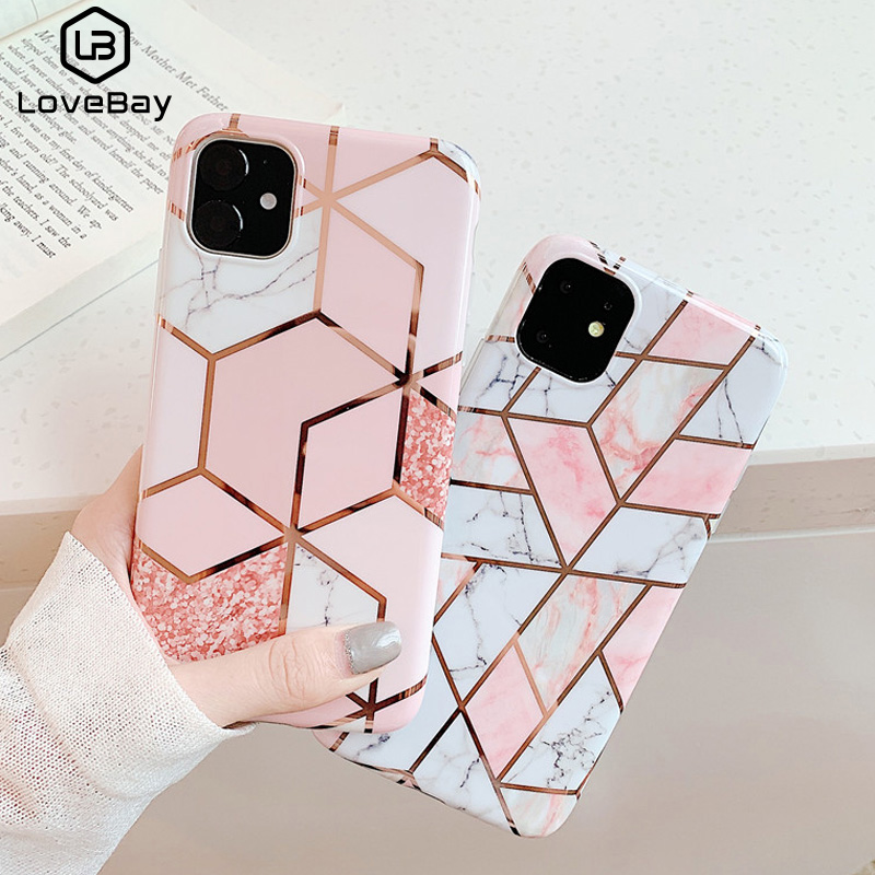 Lovebay Geometric Marble Texture Phone Cases For iPhone 11 X XR XS Max 11 Pro Max Soft IMD Cases Cover For iPhone 6 6S 7 8 Plus