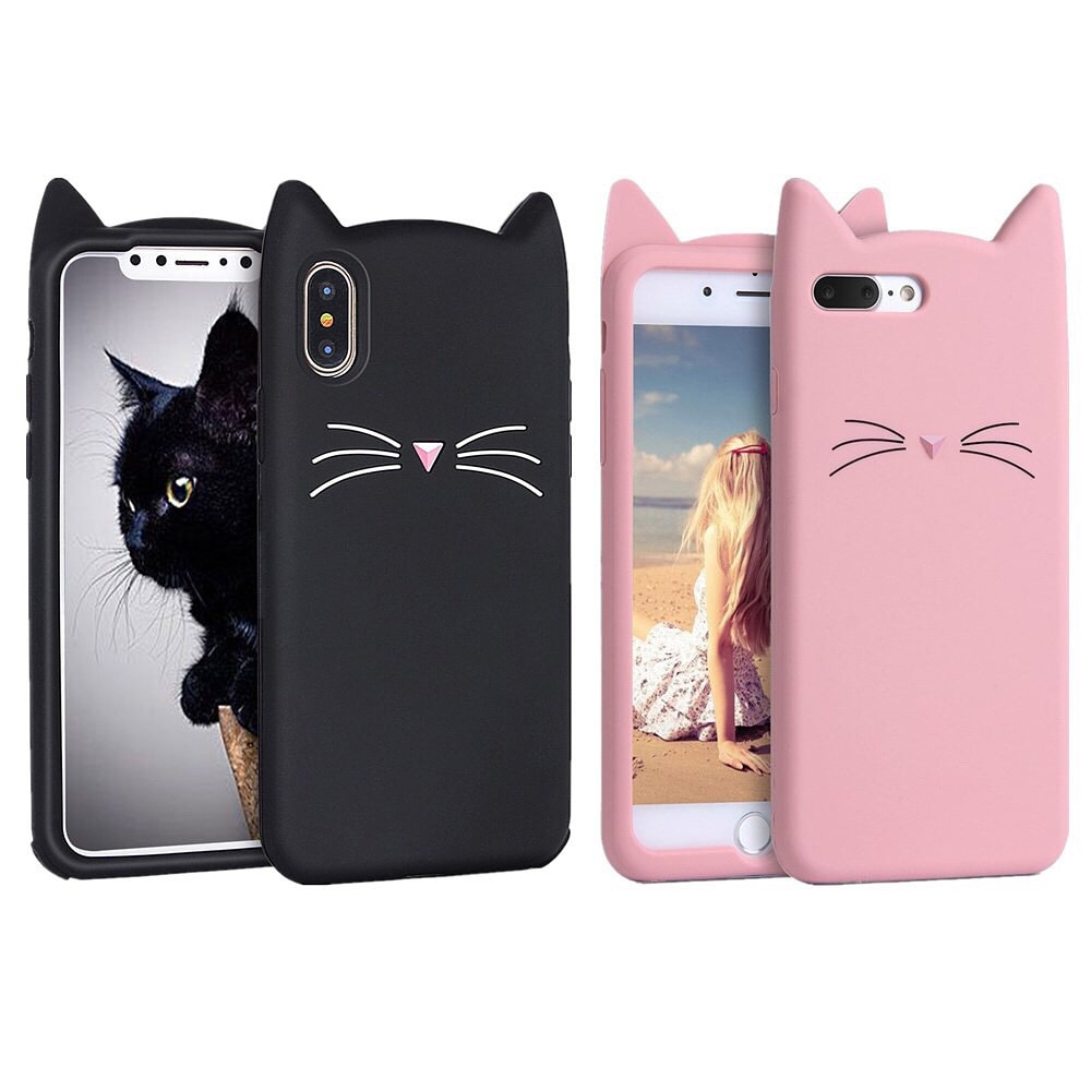 New Cute Smile Glitter Bearded Cat Case For iphone SE 5 5S 5C 6 6S 7 8 Plus X XR XS 10 Max Squishy Cat Cover Mobile Phone Bags