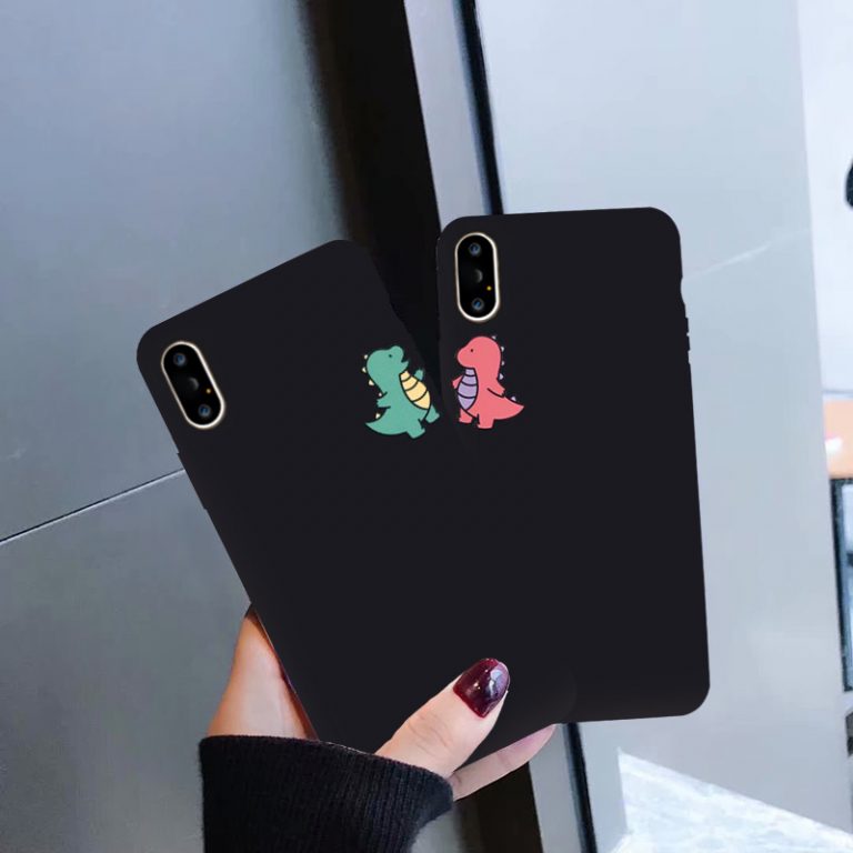 GYKZ Cartoon Dinosaur Phone Case For iPhone 7 11 Pro X XS MAX XR 8 6 6s Plus Cute Couple Black Soft Silicone Back Cover Capa Bag