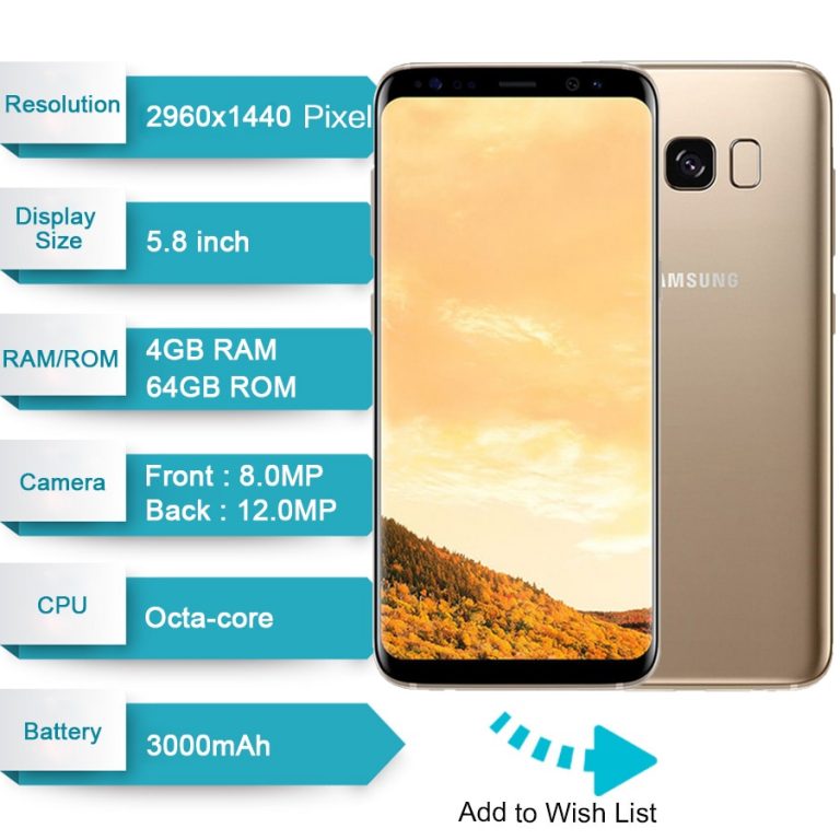 Original Samsung Galaxy S8 4G LTE Mobile phone 64GB 5.8 Inch Single Sim