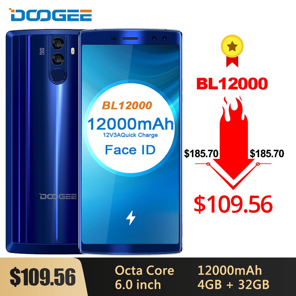 DOOGEE BL12000 Smartphone 12000mAh Fast charge 6.0'' 18:9 FHD Display MTK6750T Octa Core 4GB 32GB 16MP Camera Android 7.1 Phones