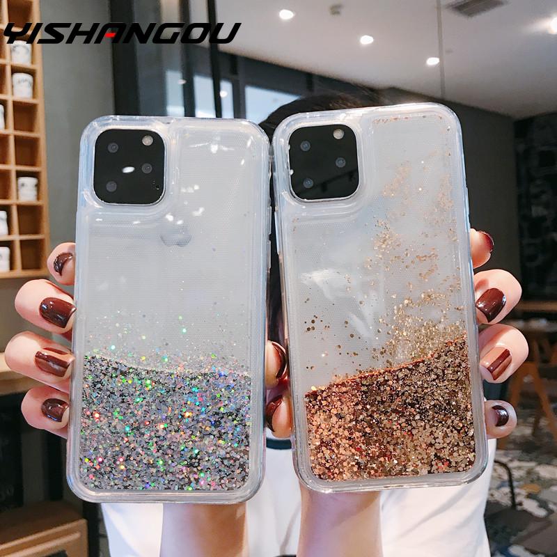YISHANGOU Bling Liquid Quicksand Phone Case For iPhone 11 Pro Max 7 8 Plus Shiny Stars PC+ TPU Glitter Cover For iPhone XS XR 6s