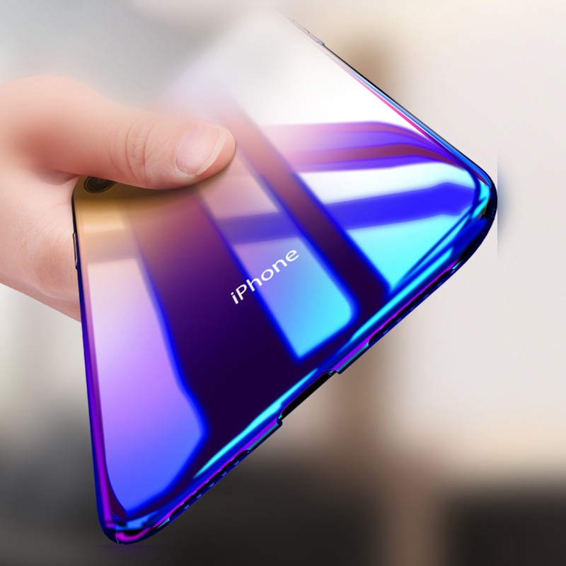 Blue-ray Gradient Clear Phone Case For iPhone 11 8 7 6 6s Plus Transparent Hard PC Back Cover For iPhone XS MAX XR X Coque capa