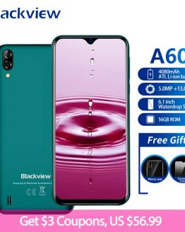 Blackview A60 Smartphone 4080mAh 19:9 6.1 Inch Android 8.1 1GB RAM 16GB ROM Dual Sim Quad Core 13MP+5MP Camera 3G Mobile Phone