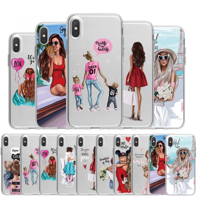 Cute Baby Child Mother TPU Phone Case For iPhone X XS Max XR 11 Pro 7 8 6 6S Plus 5 5S SE Fashion Queen Girl Silicon Clear Cover