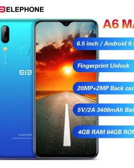 Elephone A6 Max 4G Smartphone Android 9.0 4GB RAM 64GB ROM MT6762V Quad Core 20MP Fingerprint 5V/2A 3400mAh OTG NFC Mobile Phone