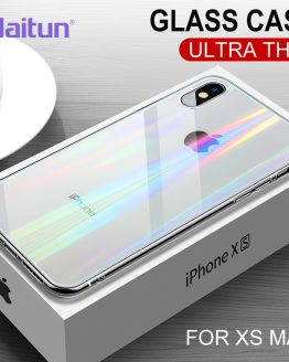 iHaitun Luxury Laser Glass Case For iPhone 11 Pro Max XS MAX XR X Cases Transparent Back Glass Cover For iPhone 10 7 8 Plus Soft