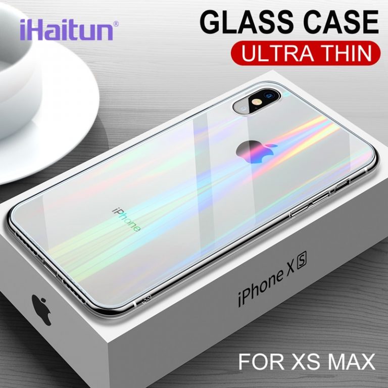 iHaitun Luxury Laser Glass Case For iPhone 11 Pro Max XS MAX XR X Cases Transparent Back Glass Cover For iPhone 10 7 8 Plus Soft