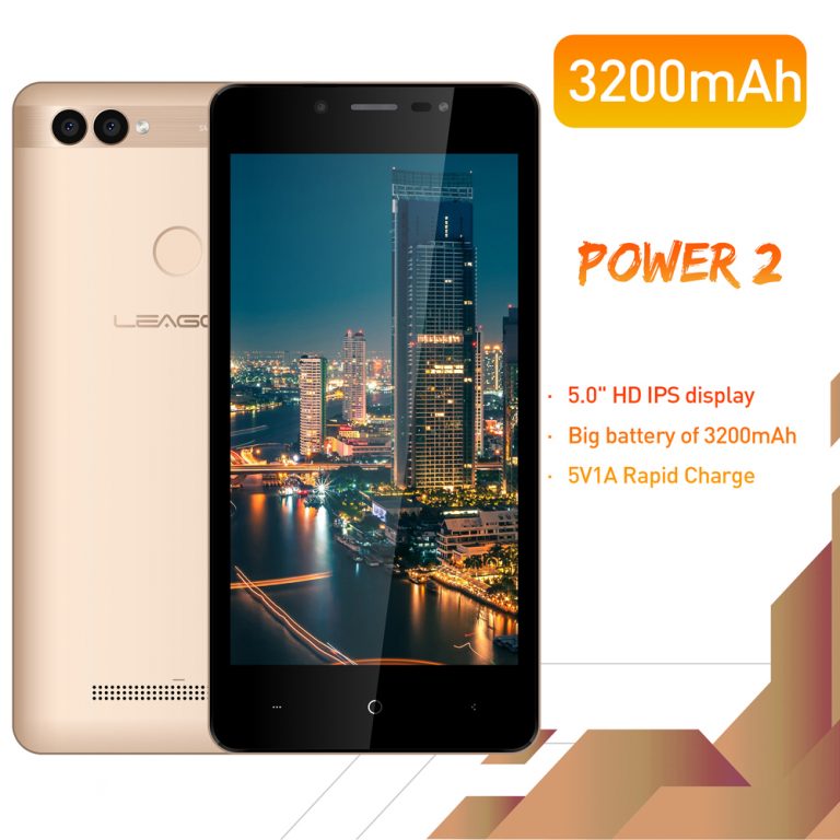 LEAGOO POWER 2 Face ID Fingerprint Smartphone 2GB+16GB Dual Camera 3200mAh Android 8.1 MT6580A Quad Core 5.0" HD Mobile Phone
