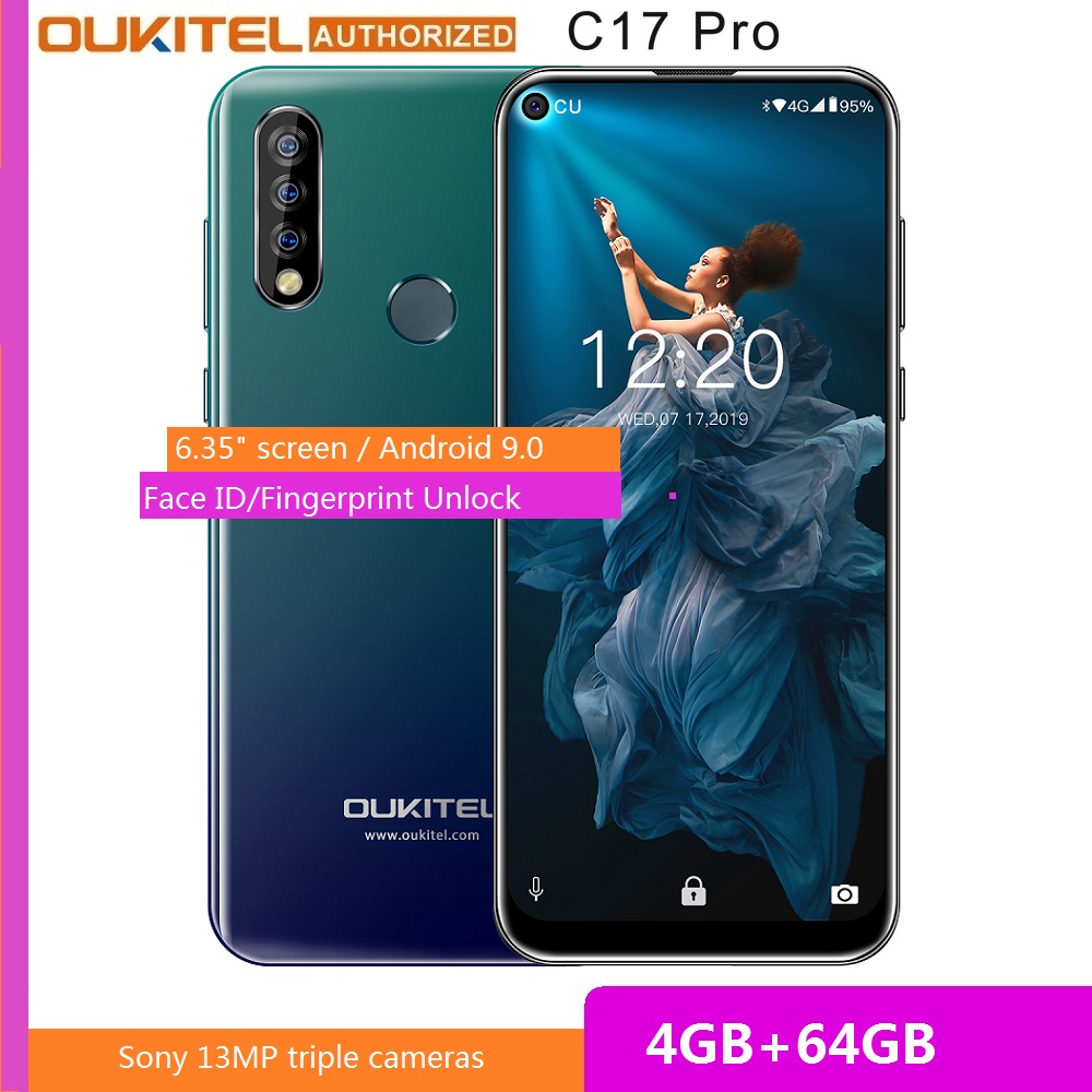 OUKITEL C17 Pro 6.35 inch 4GB RAM 64GB ROM MT6763 Smartphone 13MP Fingerprint Octa Core Android 9.0 4G Mobile Phone 3900mAh