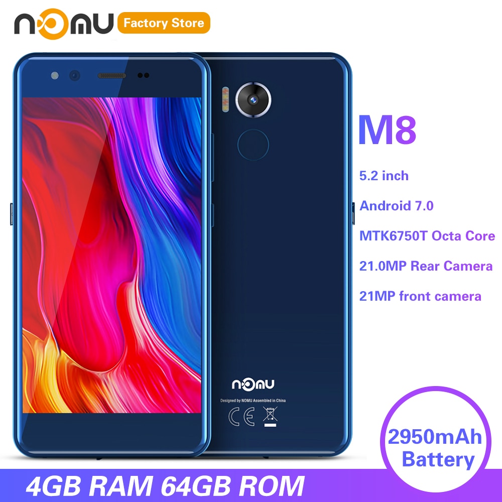IP68 NOMU M8 4G Smartphone 5.2 inch Android 7.0 MTK6750T Octa Core 1.5GHz 4GB RAM 64GB ROM 21.0MP Rear Camera 2950mAh Cellphones
