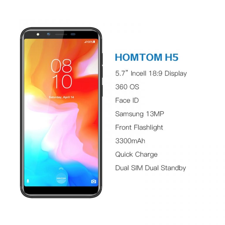 HOMTOM H5 3GB 32GB Mobile Phone 3300mAh Fast Charge Android 8.1 5.7" Face ID