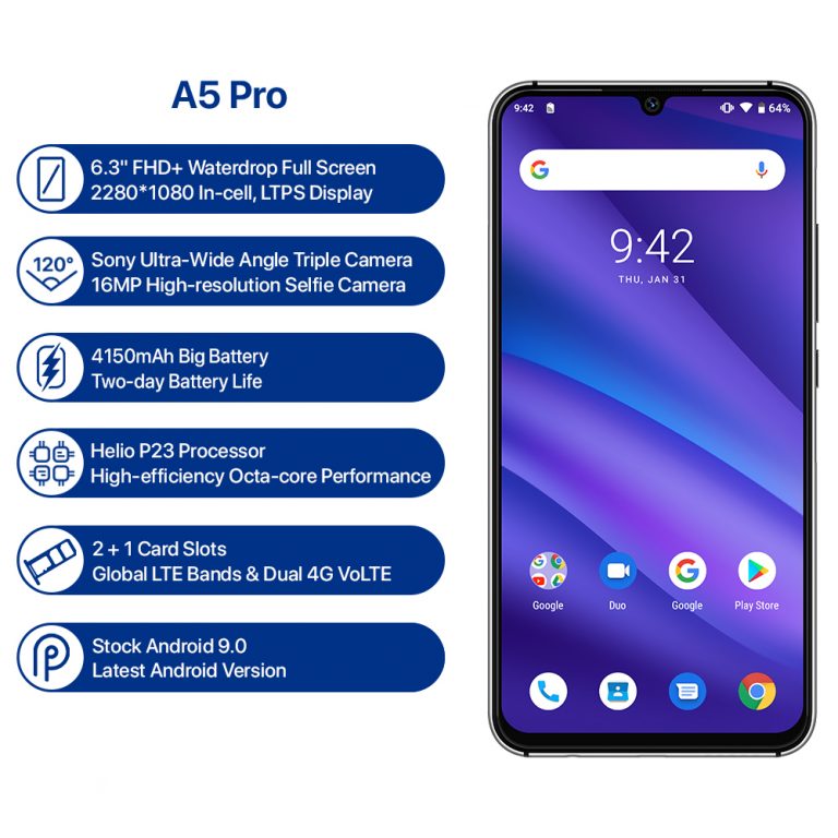 Global Version UMIDIGI A5 PRO Android 9.0 Octa Core 6.3' FHD+ Waterdrop 16MP Triple Camera 4150mAh 4GB RAM 4G Celular Smartphone 2 UMIDIGI A5 Pro - Stunning 6.3" Waterdrop Display with Triple Cameras for Pro-Level Photography 📸🌟