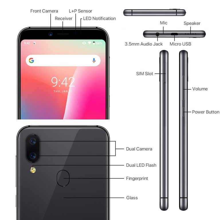 UMIDIGI A3 Global Band Dual 4G 5.5"incell HD+display 2GB+16GB Mobile Phone