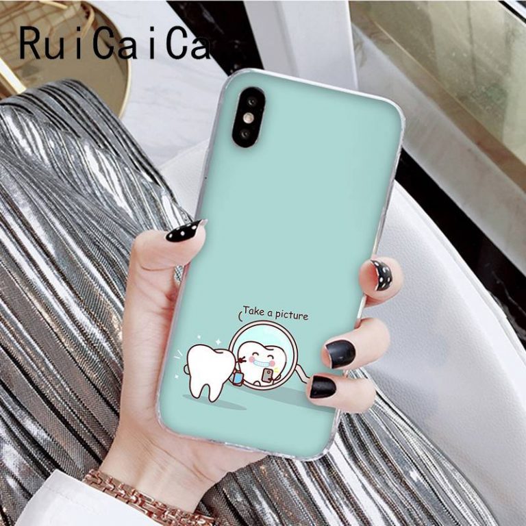 RuiCaiCa Funny Cartoon Dentist Dental Crowned Teeth Soft Phone Case