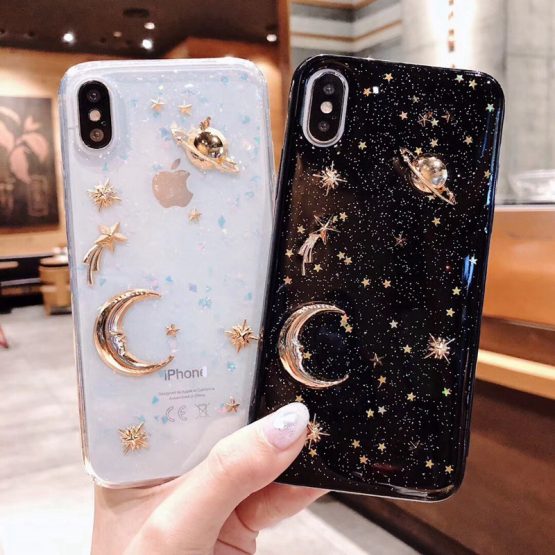 Luxury Pretty Bling Glitter Phone Case For iPhone 11 Pro X XR XS Max Plating Stars Moon Soft TPU Case For iPhone 6 6S 7 8 Plus