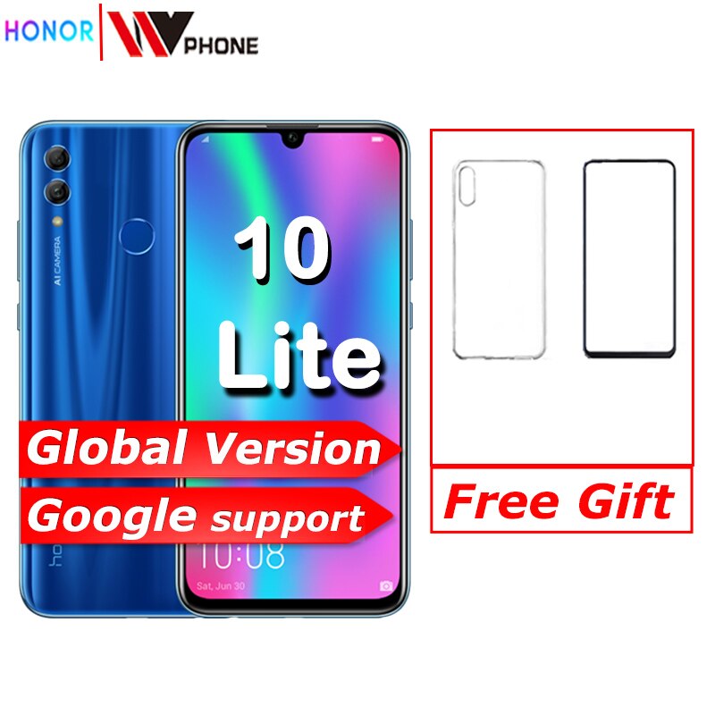Honor 10 Lite Global Version MobilePhone 6.21 inch 3400mAh Android 9 24MP Camera Smartphone with Google Play OTA Update