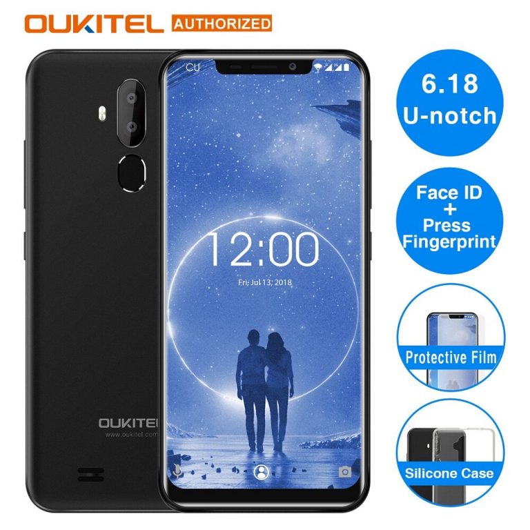 OUKITEL C12 Face ID 3G Smartphone 6.18" 19:9 Android 8.1 MT6580 Quad Core 1.3GHz 2GB+16GB 8MP+2.0MP Press Fingerprint Mobile