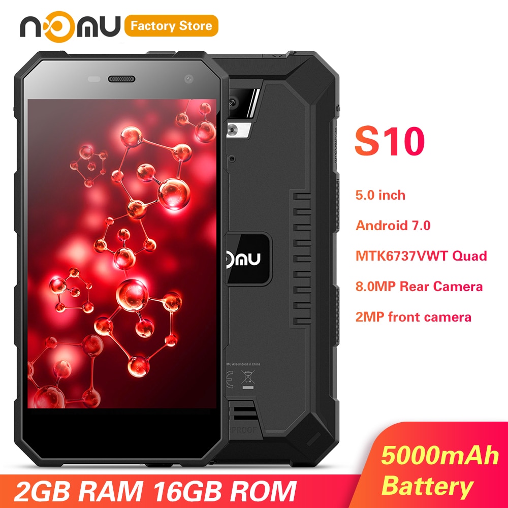 IP68 NOMU S10 4G Smartphone 5.0'' Android 7.0 MTK6737VWT Quad Core 1.5GHz 2GB RAM 16GB ROM 8.0MP Rear Camera 5000mAh Cellphones