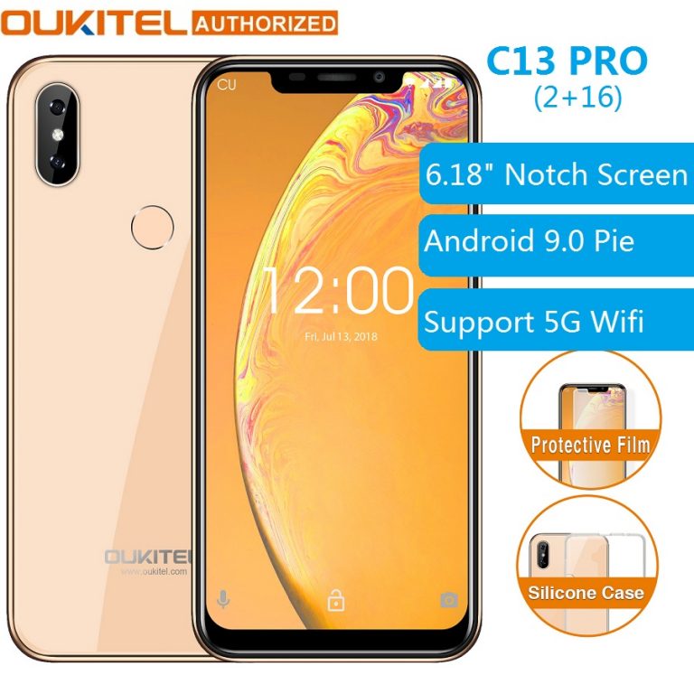 OUKITEL C13 Pro 4G Smartphone 5G/2.4G WIFI 6.18" 19:9 2GB 16GB Android 9.0 MT6739 Quad Core Face ID Fingerprint Mobile Phone