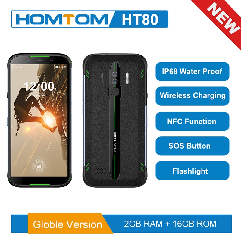 Global version HOMTOM HT80 NFC function IP68 Waterproof Smartphone Android 10.0 5.5inch Wireless charge SOS Mobile phone new2019