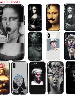 XIAOCHENGGUI Mona Lisa Art David lines Black Soft Shell Phone Cover for iPhone 8 7 6 6S Plus X XS MAX 5 5S XR 11 pro max Cases