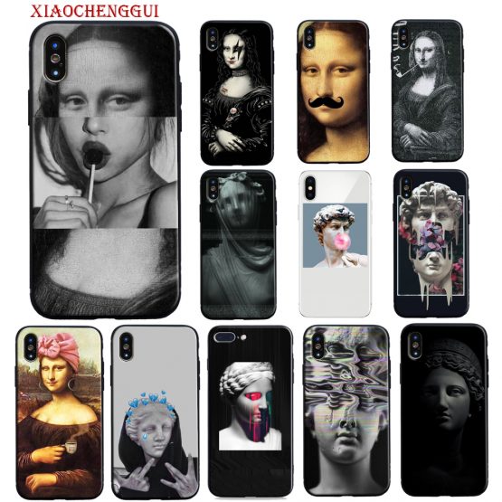 XIAOCHENGGUI Mona Lisa Art David lines Black Soft Shell Phone Cover for iPhone 8 7 6 6S Plus X XS MAX 5 5S XR 11 pro max Cases