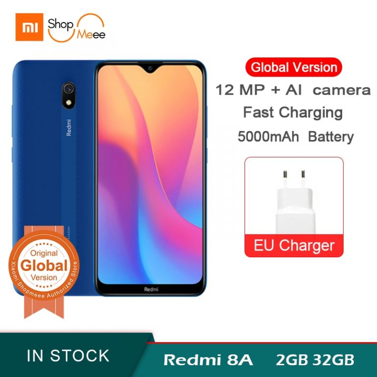 Global Version Xiaomi Redmi 8A 2GB RAM 32GB ROM Snapdragon 439 Octa Core 6.22” 5000mAh 12MP Camera Smartphone The Xiaomi Redmi 8A smartphone with a 12MP rear camera, 8MP front camera, and 5000mAh battery for long-lasting performance and quick charge capability.