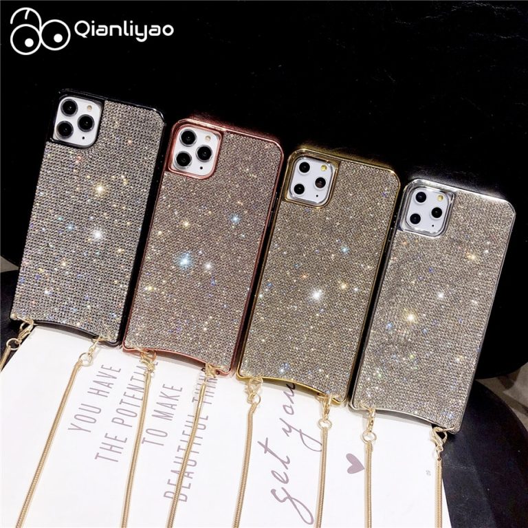 Qianliyao Luxury Rhinestone Case For iPhone 11 Pro Max XR XS Max X 7 8 6 6S Plus Cases Long Gold Metal Chain Lanyard Soft Cover 1 Qianliyao Luxury Rhinestone Case For iPhone 11 Pro Max XR XS Max X 7 8 6 6S Plus
