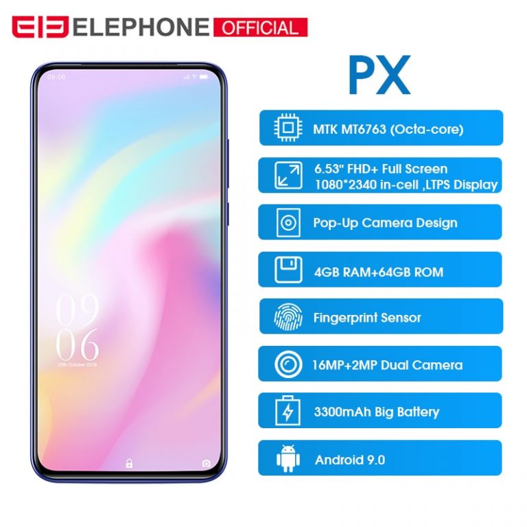 Elephone PX 6.53" FHD+Full Screen Pop-Up 16MP+2MP Camera 3300mAh