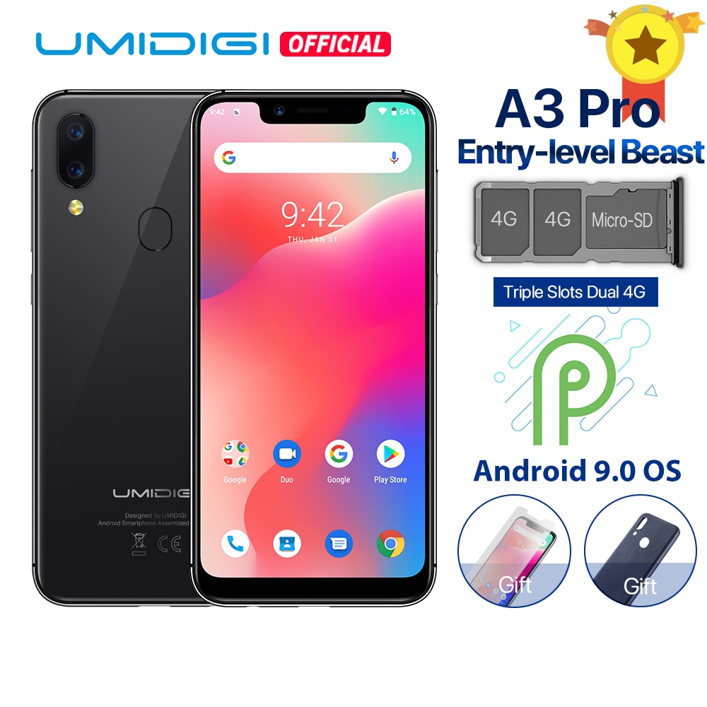 UMIDIGI A3 Pro Android 9.0 Global Band 5.7"19:9 FullScreen smartphone 3GB RAM 32GB ROM Quad core 12MP+5MP Face Unlock Dual 4G
