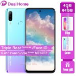 HOMTOM P30 pro Triple Rear Camera Mobile Phone 4GB 64GB 4000mAh 6.41”Punch -hole Screen Face ID MT6763 Octa Core 4G Smartphone
