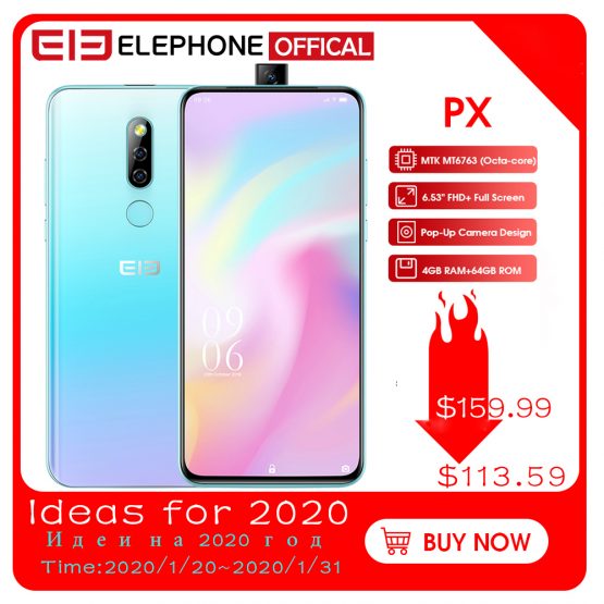 Elephone PX 6.53" FHD+ Full Screen Global Mobile phone Android 9.0 MT6763 Pop-Up Camera Design 16MP Camera Smartphone