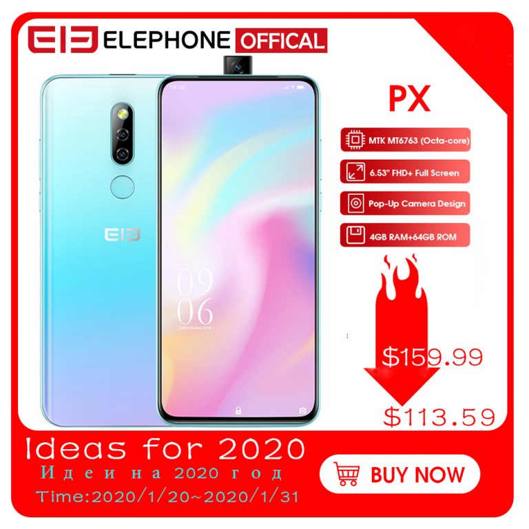 Elephone PX 6.53" FHD+ Full Screen Global Mobile phone Android 9.0 MT6763 Pop-Up Camera Design 16MP Camera Smartphone