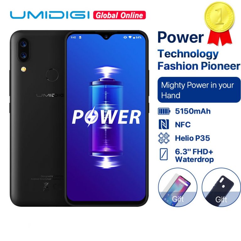 UMIDIGI Power 5150mAh 18W Fast Charge Android 9.0 4GB 64GB 6.3" FHD+ Global Version Smartphone Dual Helio P35 2.3GH Dual 4G 16MP