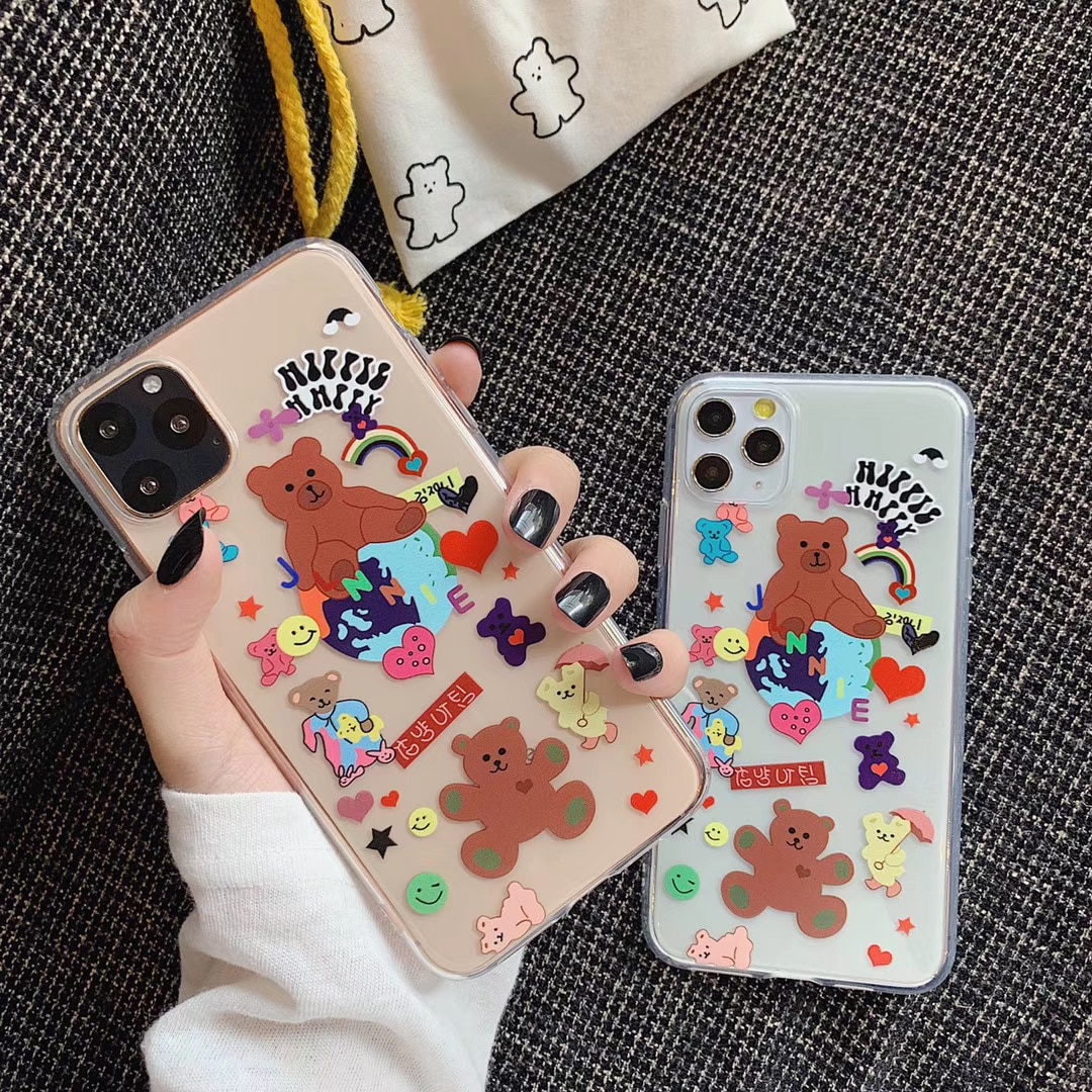 INS Korea cute smiley rainbow happy party bear phone case for iPhone 11 pro MAX Xs MAX Xr X 6 6s 7 8 plus soft TPU back cover