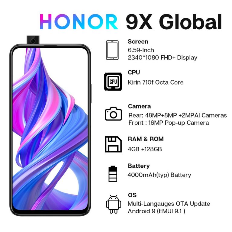 Honor 9X Smartphone Google Play 48MP Triples Camera 6.59'' Mobile Phone Android 9 4000mAh Full Screen Turbo 3.0 2 Honor 9X Smartphone Google Play 48MP Triples Camera 6.59'' Mobile Phone