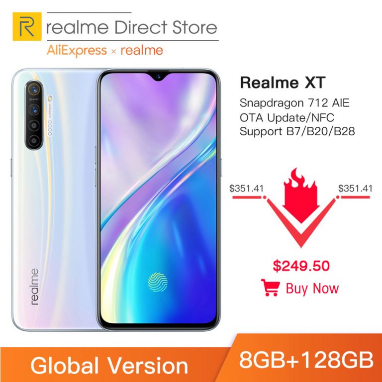 Global Version Realme XT 8GB RAM 128GB ROM NFC Mobile Phone Snapdragon 712 AIE 64MP Quad Camera 4000mAh Fast Charge Smartphone
