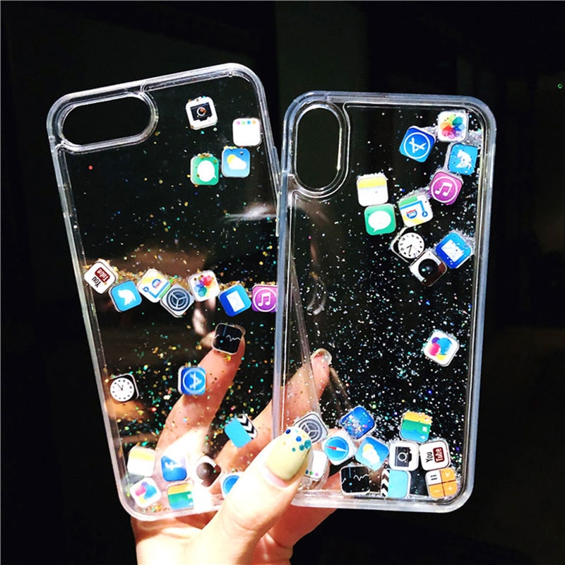 Funny Apps Icon Glitter Stars Phone Case for iPhone 11 Pro X XS Max XR Dynamic Liquid Quicksand Cover For iPhone 5SE 8 7 6s Plus