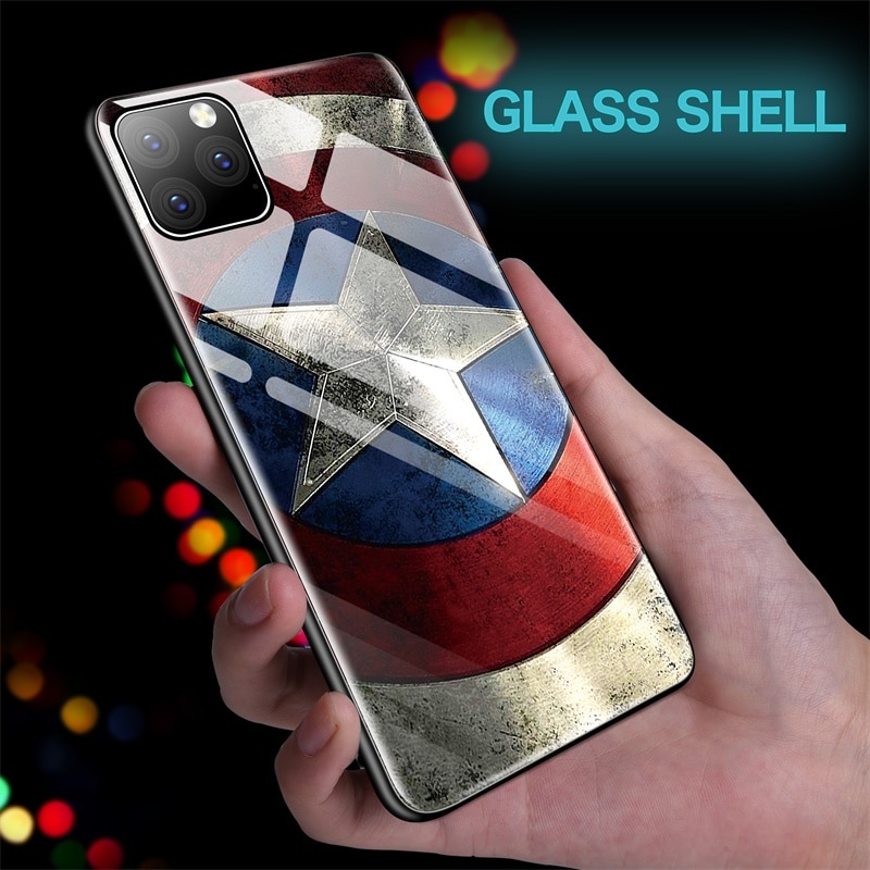 Captain Marvel Iron Man Captain America Glass Phone Case For iPhone 11 Pro Max XSmax XR XS X 10 8 7 6s 6 Plus Batman Cover Coque