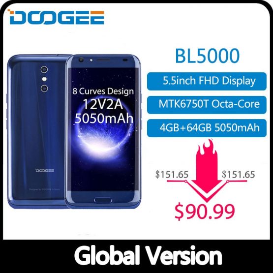 DOOGEE BL5000 Dual 13.0MP Camera Android 7.0 5050mAh 12V2A Quick Charge 5.5'' FHD MTK6750T Octa Core 4GB RAM 64GB ROM Smartphone