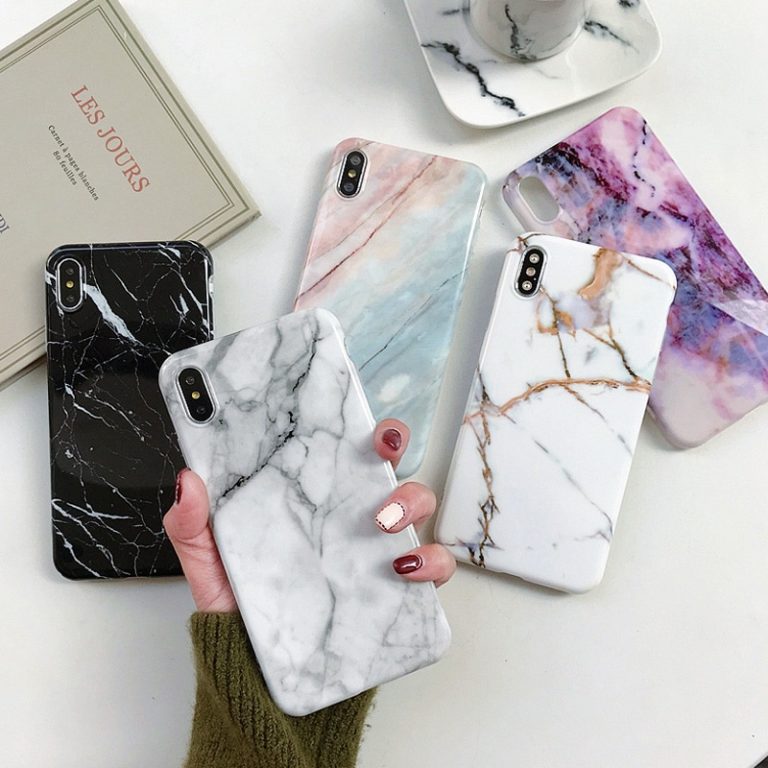 Ottwn Marble Stone Case For iPhone 7 11 Pro XS Max Case Soft IMD Back Cover