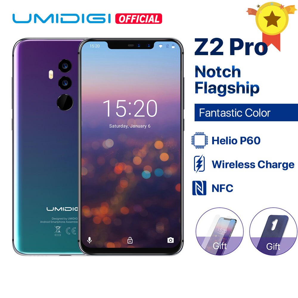 UMIDIGI Z2 Pro 6.2"Full screen smartphone Android 8.1 6GB+128GB Helio P60 16MP Quad Lens 4G LTE NFC Wireless charge Mobile phone