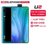 Elephone U2 16MP Pop Up Camera Mobile phone Android 9.0 MT6771T Octa Core 6GB+128G 6.26" FHD+ Screen Face ID 4G LTE Smartphone