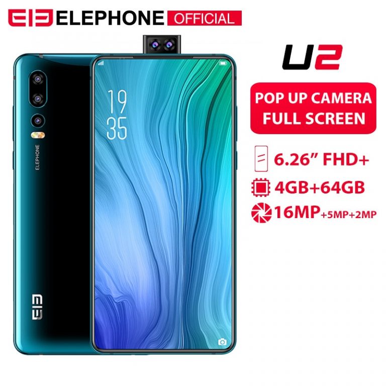 Elephone U2 16MP Pop Up Camera Mobile phone Android 9.0 MT6771T Octa Core 6GB+128G 6.26" FHD+ Screen Face ID 4G LTE Smartphone