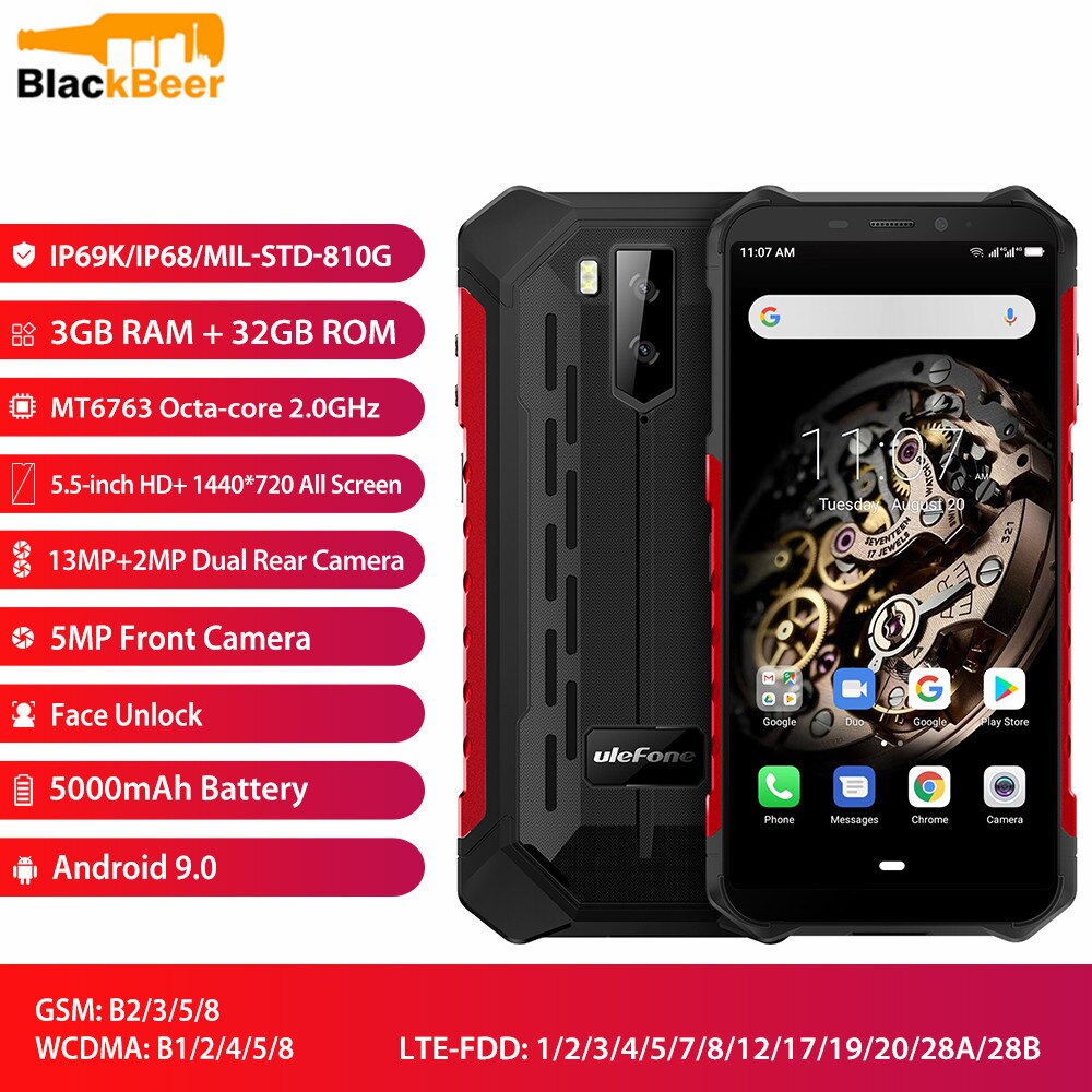 Ulefone Armor X5 MT6763 Octa core ip68 Rugged Waterproof Smartphone Android 9.0 Cell Phone 3GB 32GB NFC 4G LTE Mobile Phone