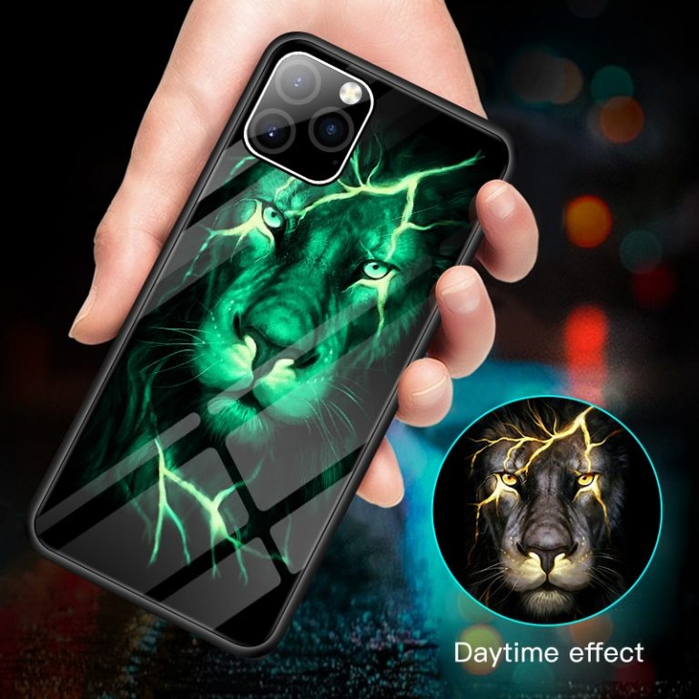 Lion Phoenix Wolf Tiger Luminous Glass Case For iPhone 11 Pro Max XSmax XR XS X 8 7 6s 6 Plus Luxury Phone Cover Funda Coque 1 Phoenix Wolf Tiger Luminous Glass Case For iPhone 11 Pro Max XS max