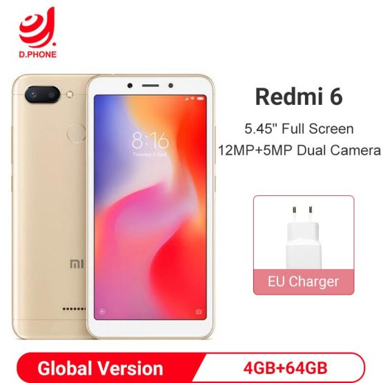 Global Version Xiaomi Redmi 6 4GB 64GB Smartphone Helio P22 Octa Core Smartphone 12MP+5MP Dual Cameras 5.45" 18:9 Full Screen